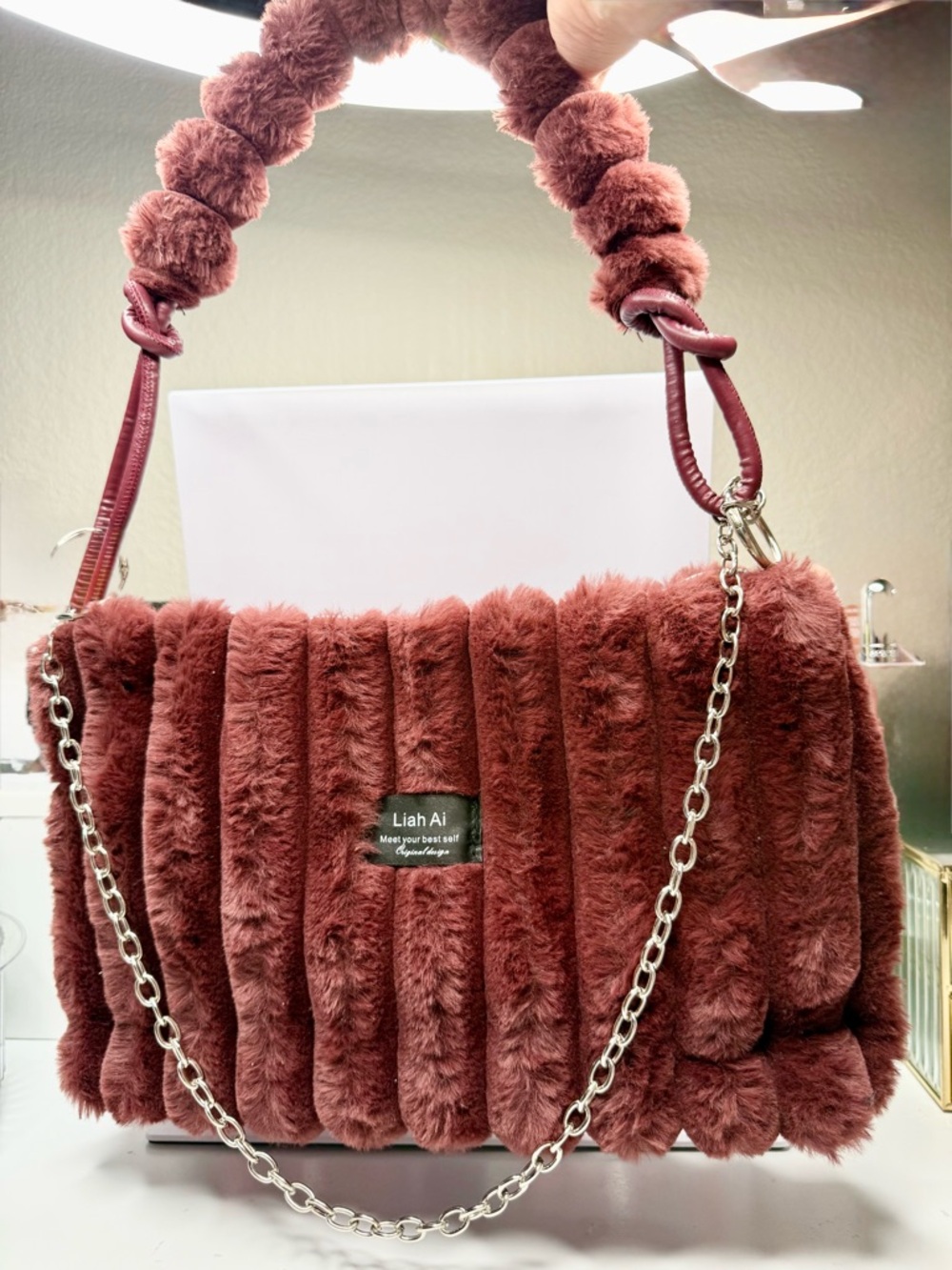 Plush Faux-Fur Shoulder Bag in Mauve- PRELOVED, No Box
